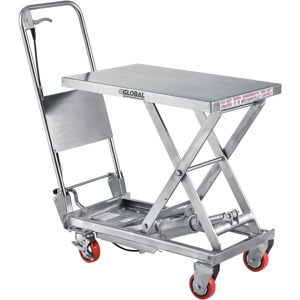 Global Industrial 27-1/2 x 17-1/2 Stainless Steel Mobile Scissor Lift Table, 400 Lb. Cap. 989009